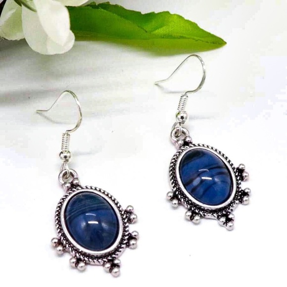 Any 2/$20! Silver Smoky Blue Marble Gem Vintage Drop Earrings - Picture 4 of 6